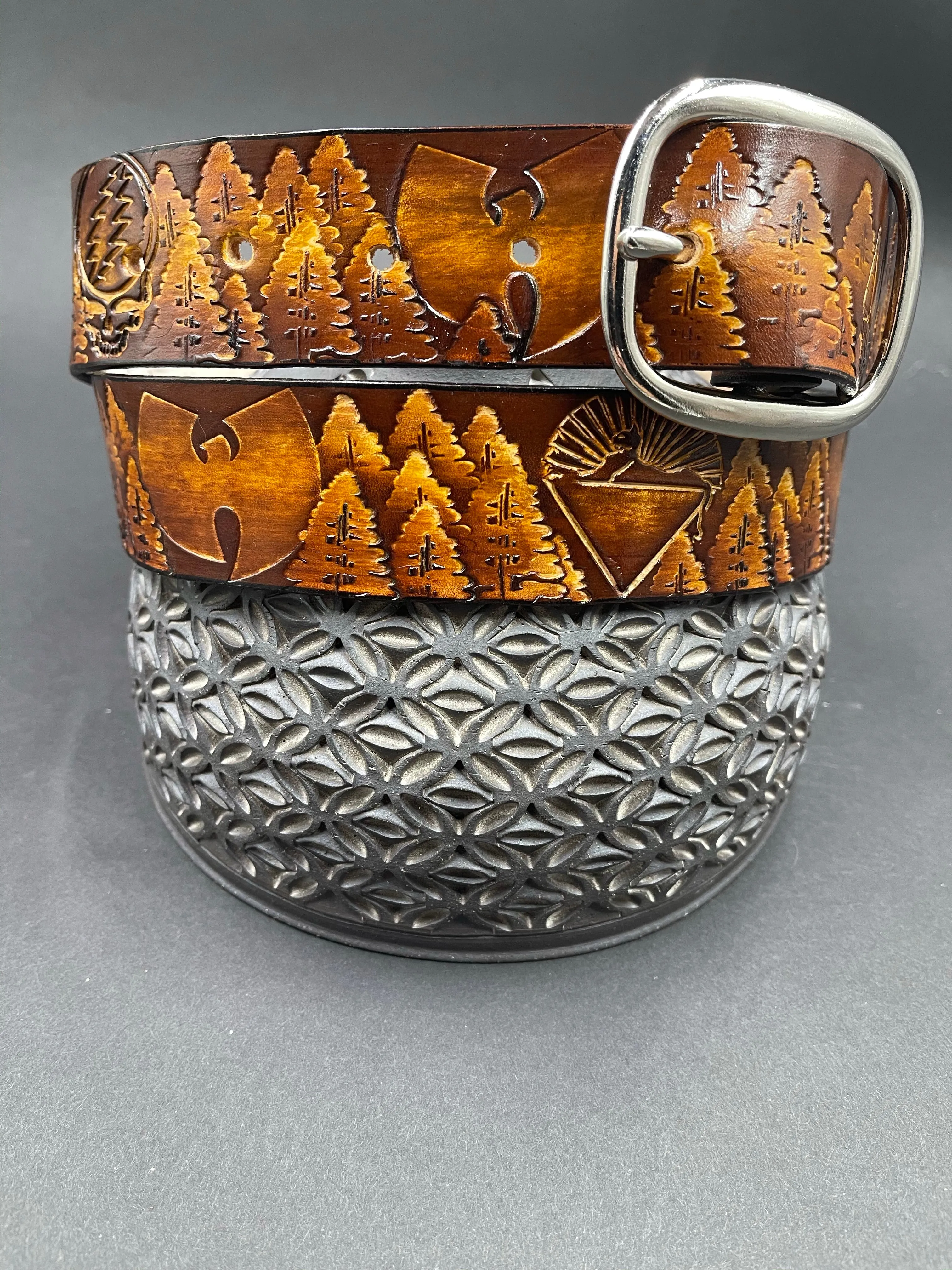 Stamped Leather Belt - Grateful Trees 1.0