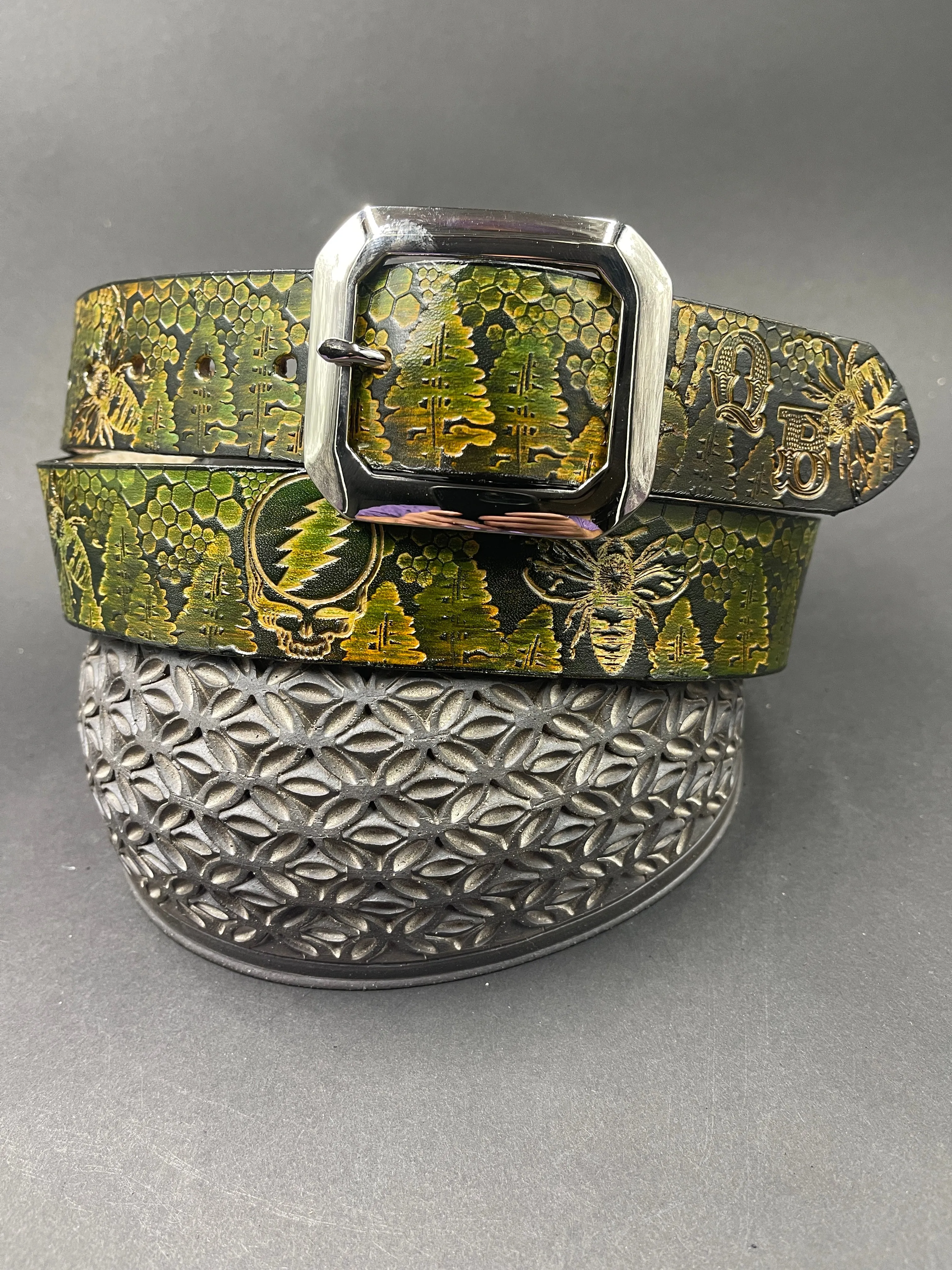 Stamped Leather Belt - Grateful Trees 1.0