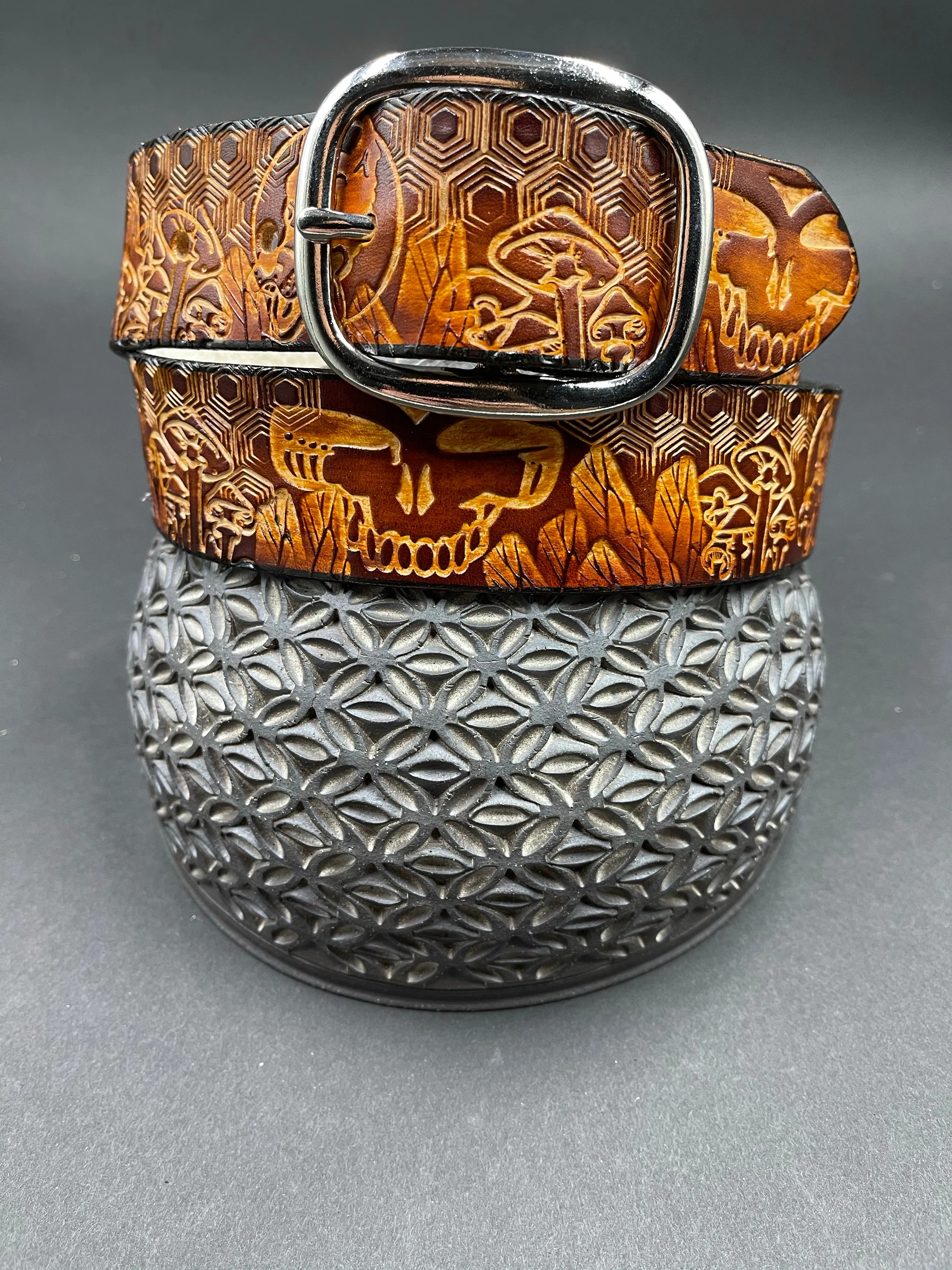 Stamped Leather Belt - Grateful Trees 1.0