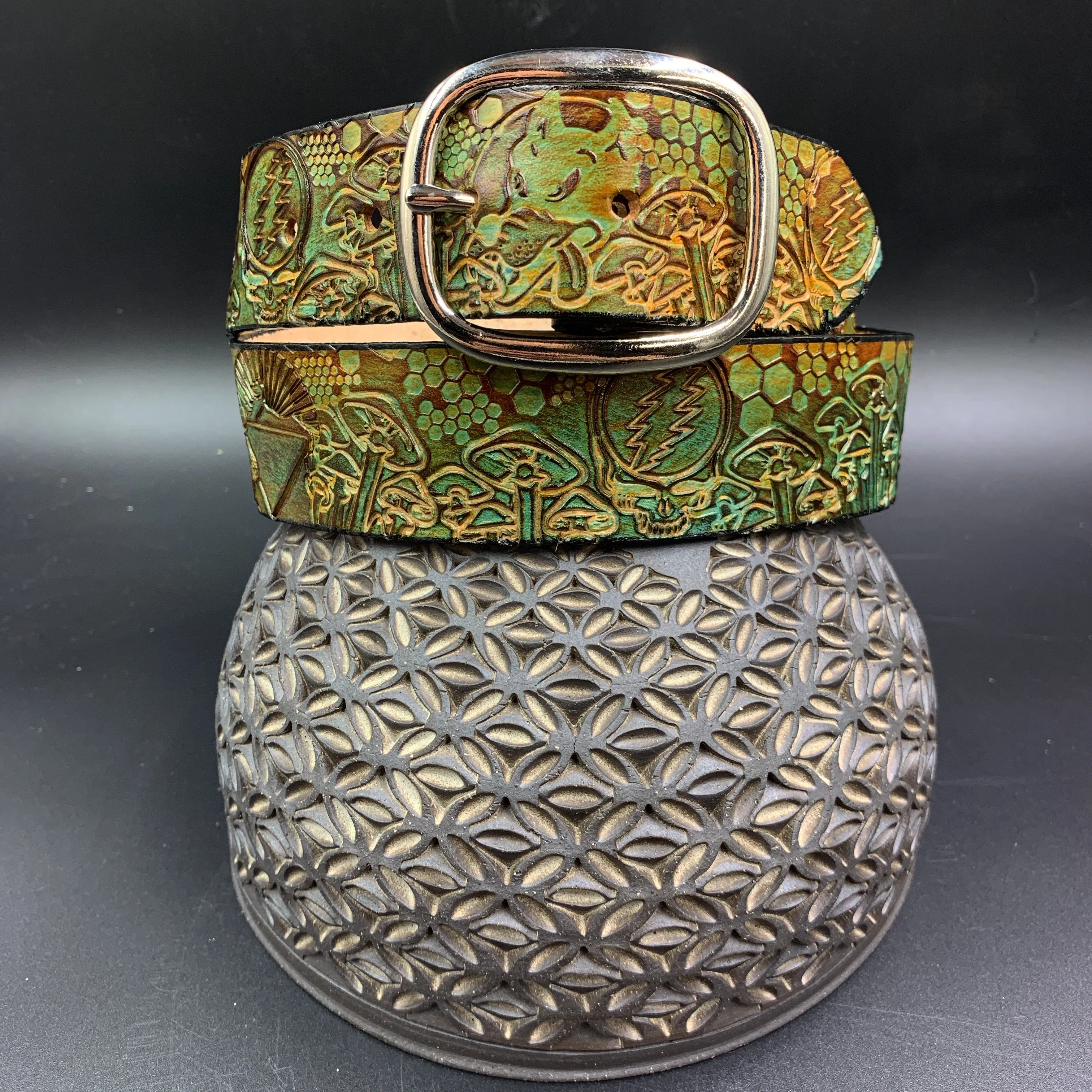 Stamped Leather Belt - Grateful Trees 1.0
