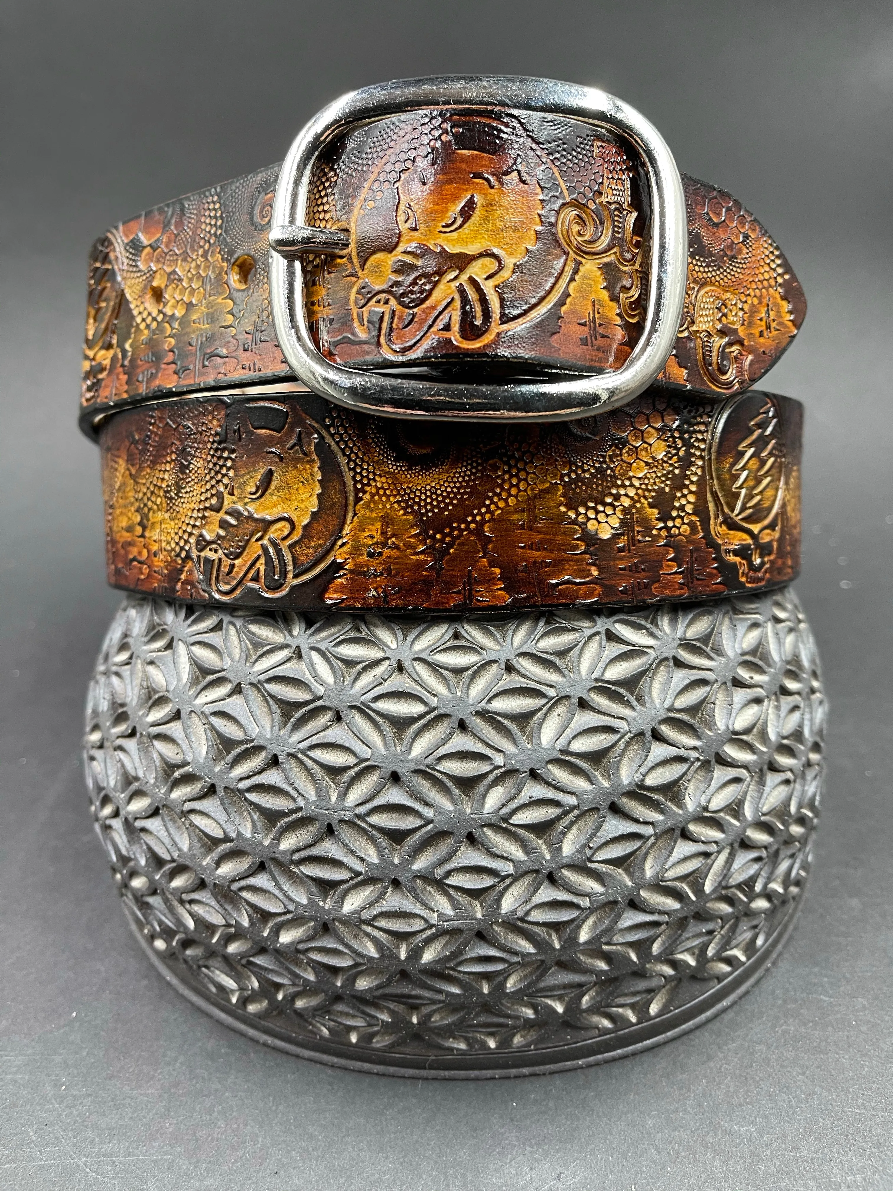 Stamped Leather Belt - Grateful Trees 1.0