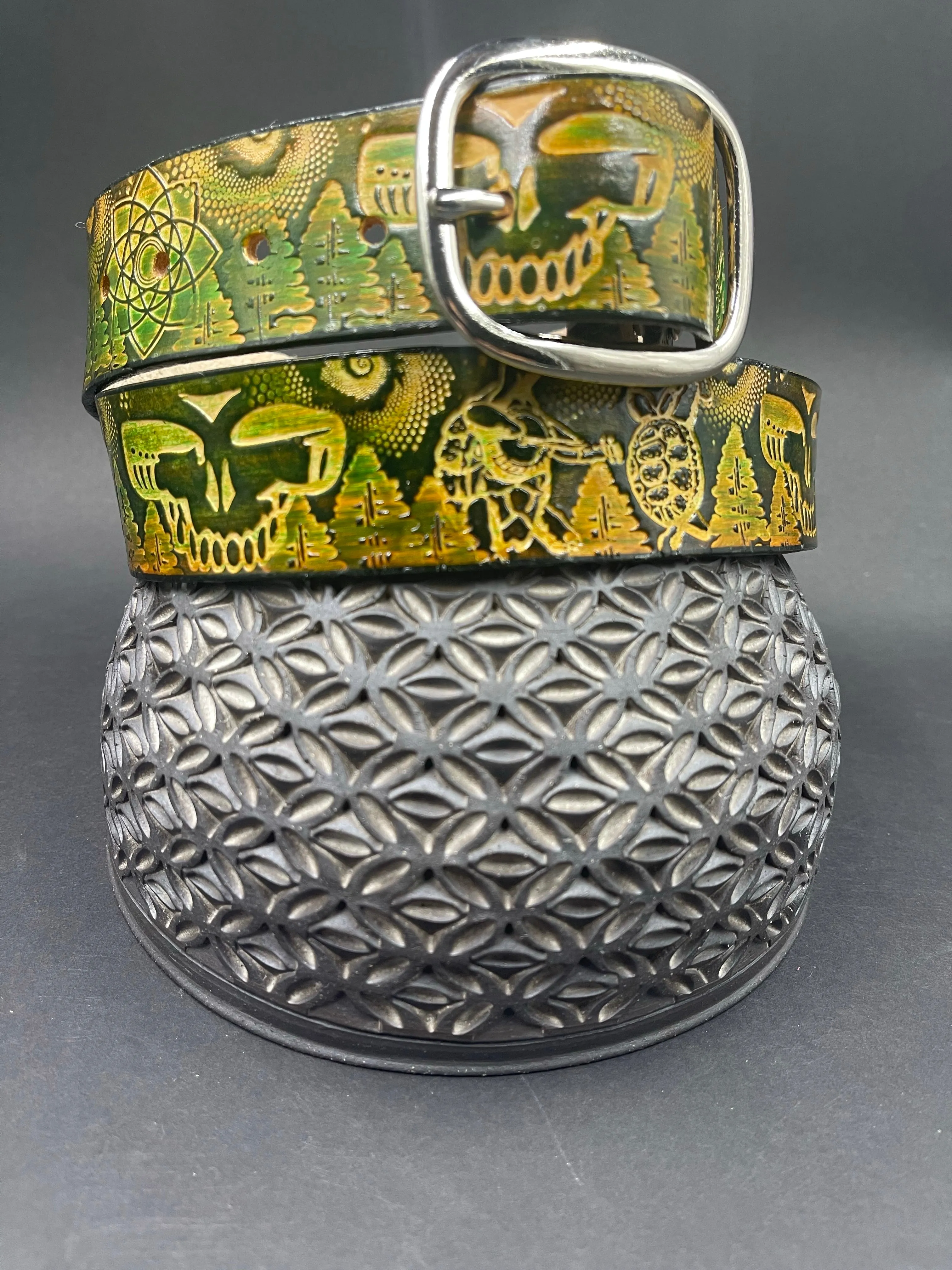 Stamped Leather Belt - Grateful Trees 1.0