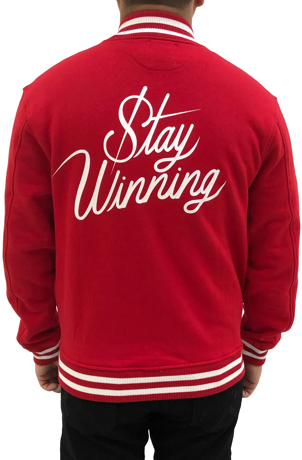 Stay Winning Original Logo/Script Red/White Varsity Jacket