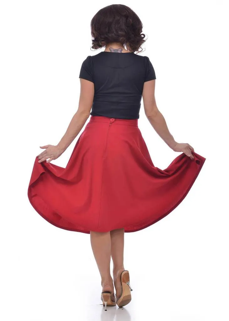 Steady Clothing High Waist Thrills 50's Swing Skirt Red