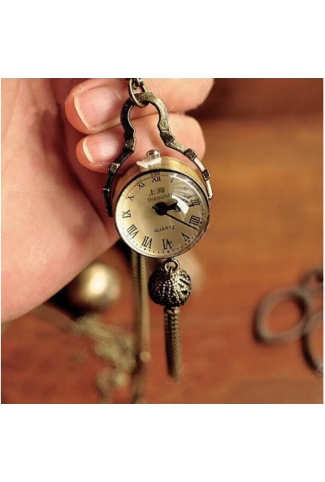 Steampunk Bronze Pocket Watch Necklace with Ball Tassle
