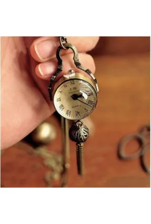 Steampunk Bronze Pocket Watch Necklace with Ball Tassle