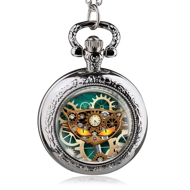 Steampunk Cat Locket Pocket Watch