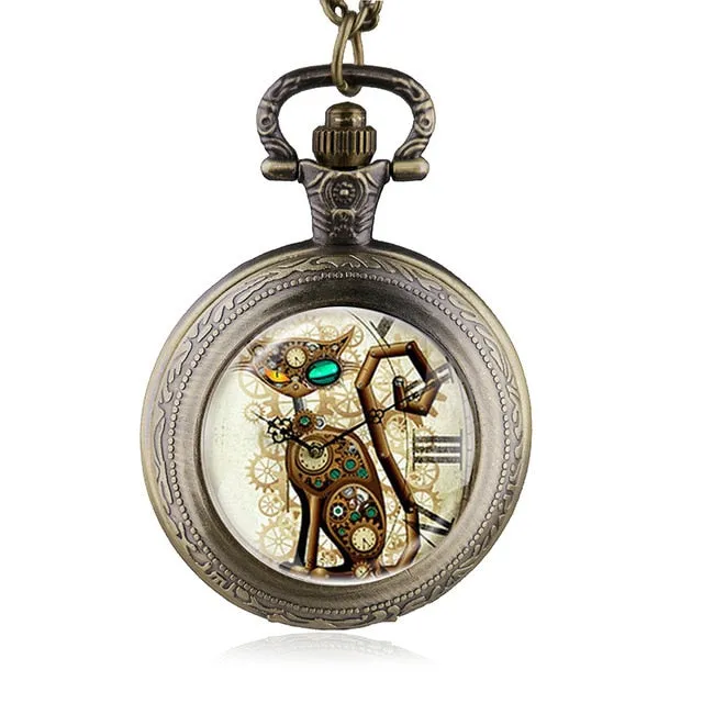 Steampunk Cat Locket Pocket Watch