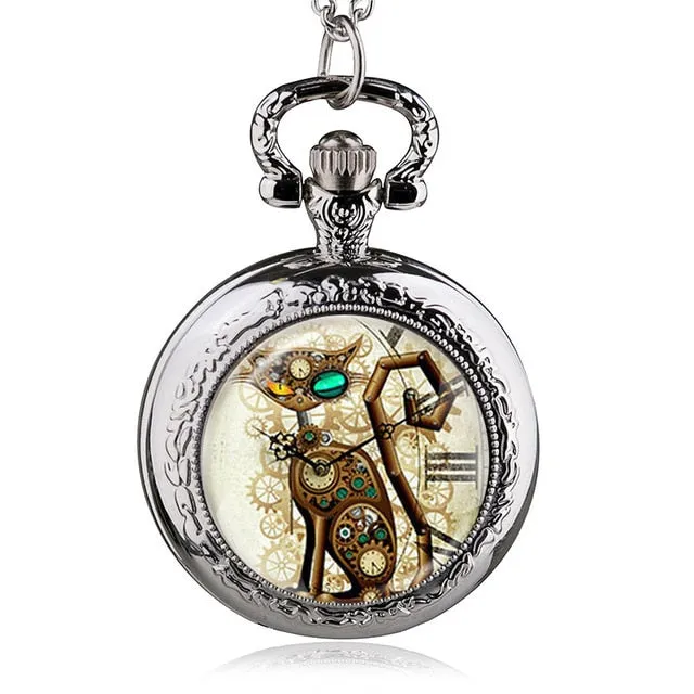 Steampunk Cat Locket Pocket Watch