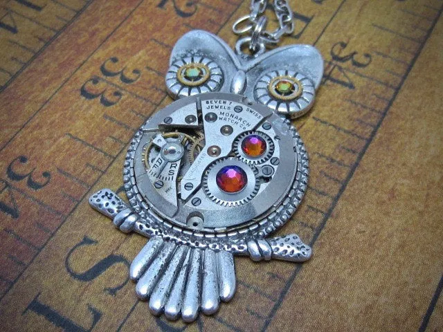 Steampunk Pendant - Who's Time - Steampunk Necklace- Owl pendant