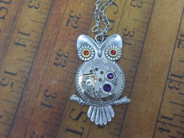 Steampunk Pendant - Who's Time - Steampunk Necklace- Owl pendant