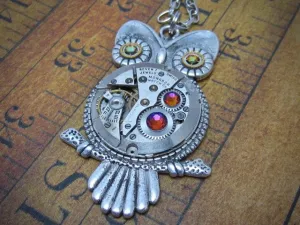 Steampunk Pendant - Who's Time - Steampunk Necklace- Owl pendant