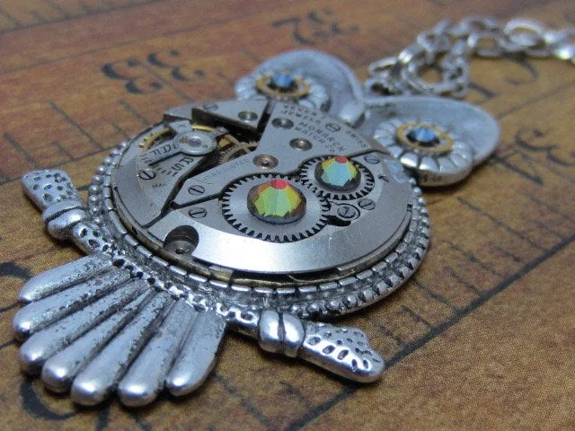 Steampunk Pendant - Who's Time - Steampunk Necklace- Owl pendant