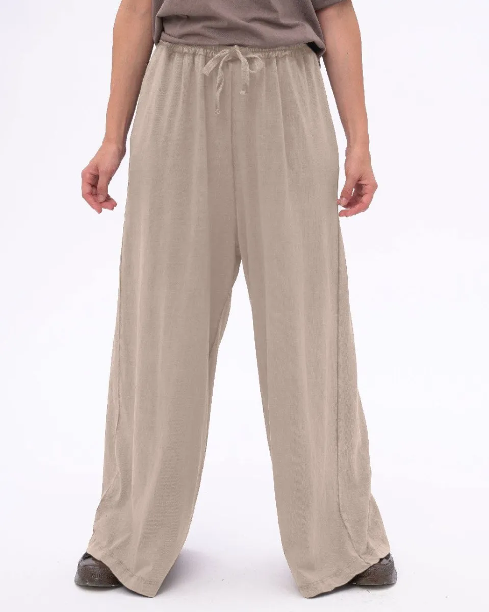 Stonewashed Organic Cotton Palazzo Elastic Pants