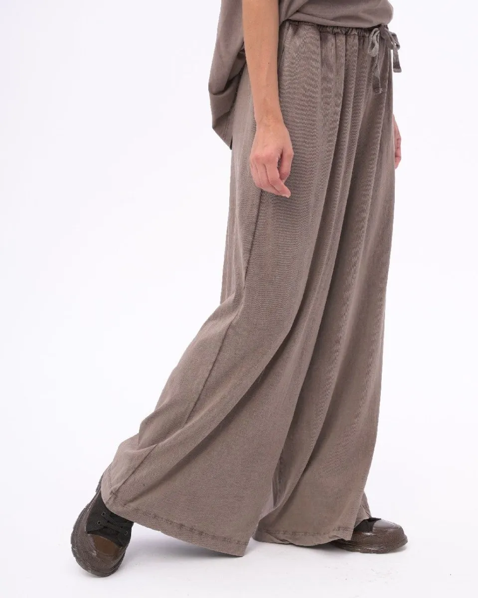 Stonewashed Organic Cotton Palazzo Elastic Pants