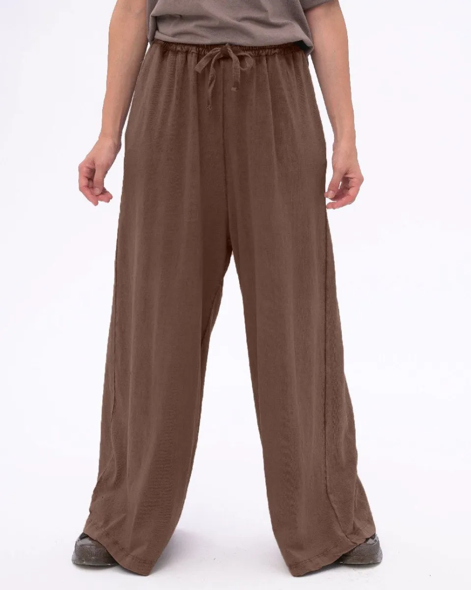 Stonewashed Organic Cotton Palazzo Elastic Pants