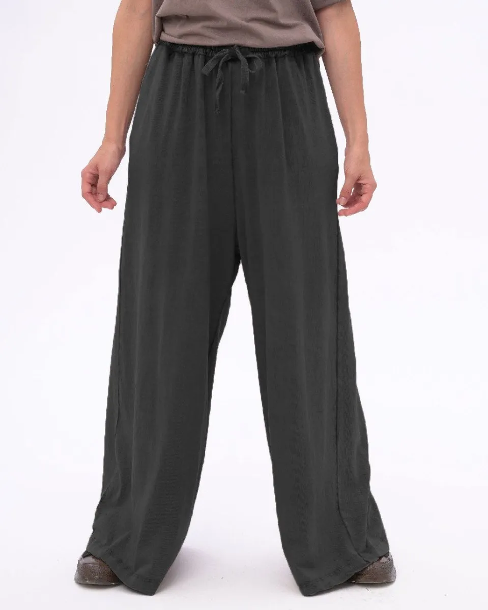 Stonewashed Organic Cotton Palazzo Elastic Pants