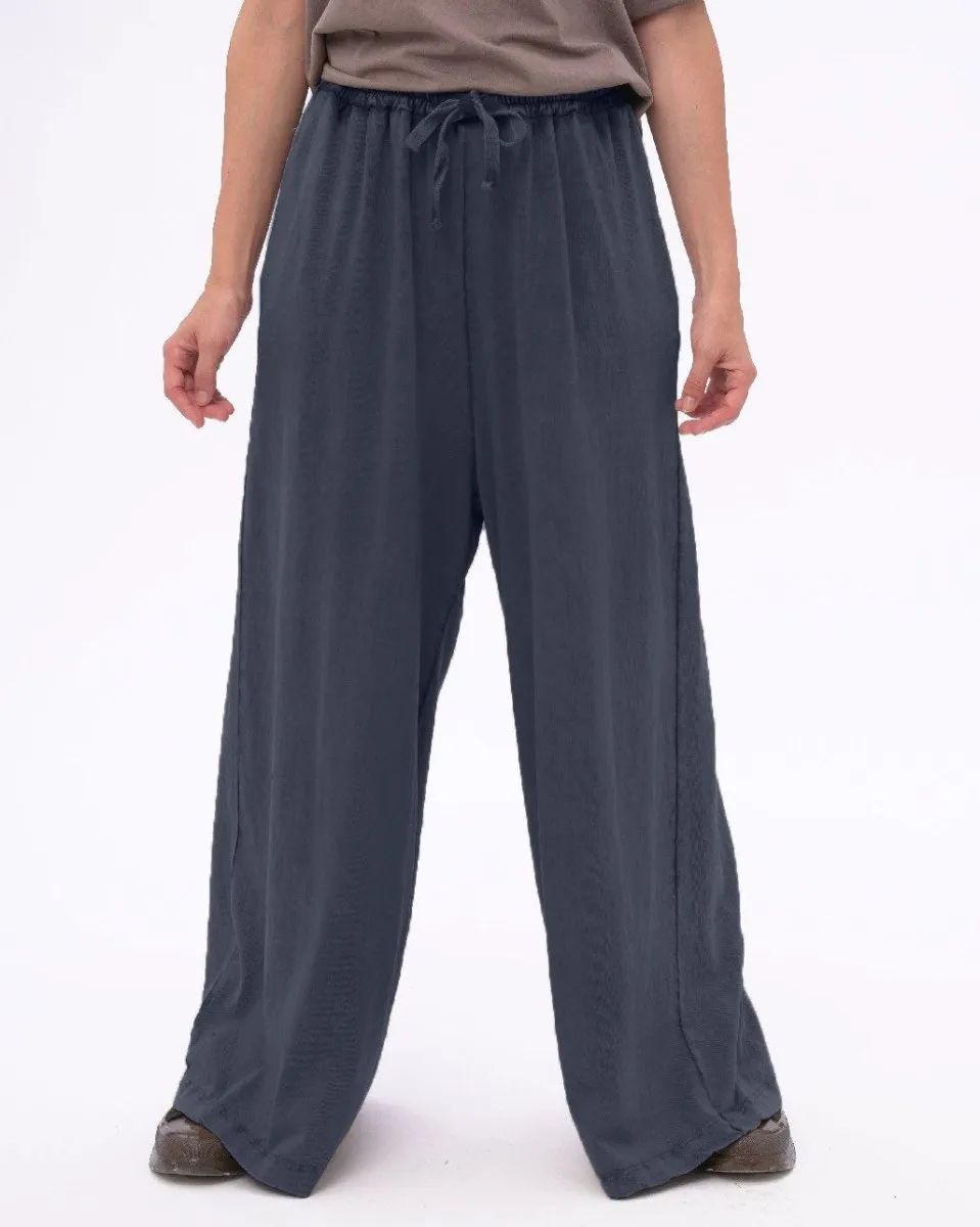 Stonewashed Organic Cotton Palazzo Elastic Pants