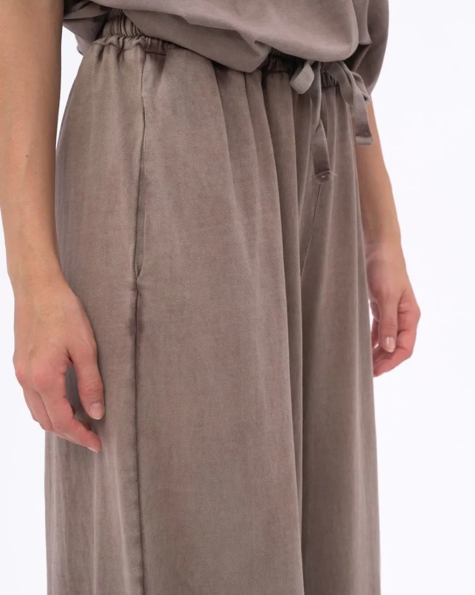 Stonewashed Organic Cotton Palazzo Elastic Pants