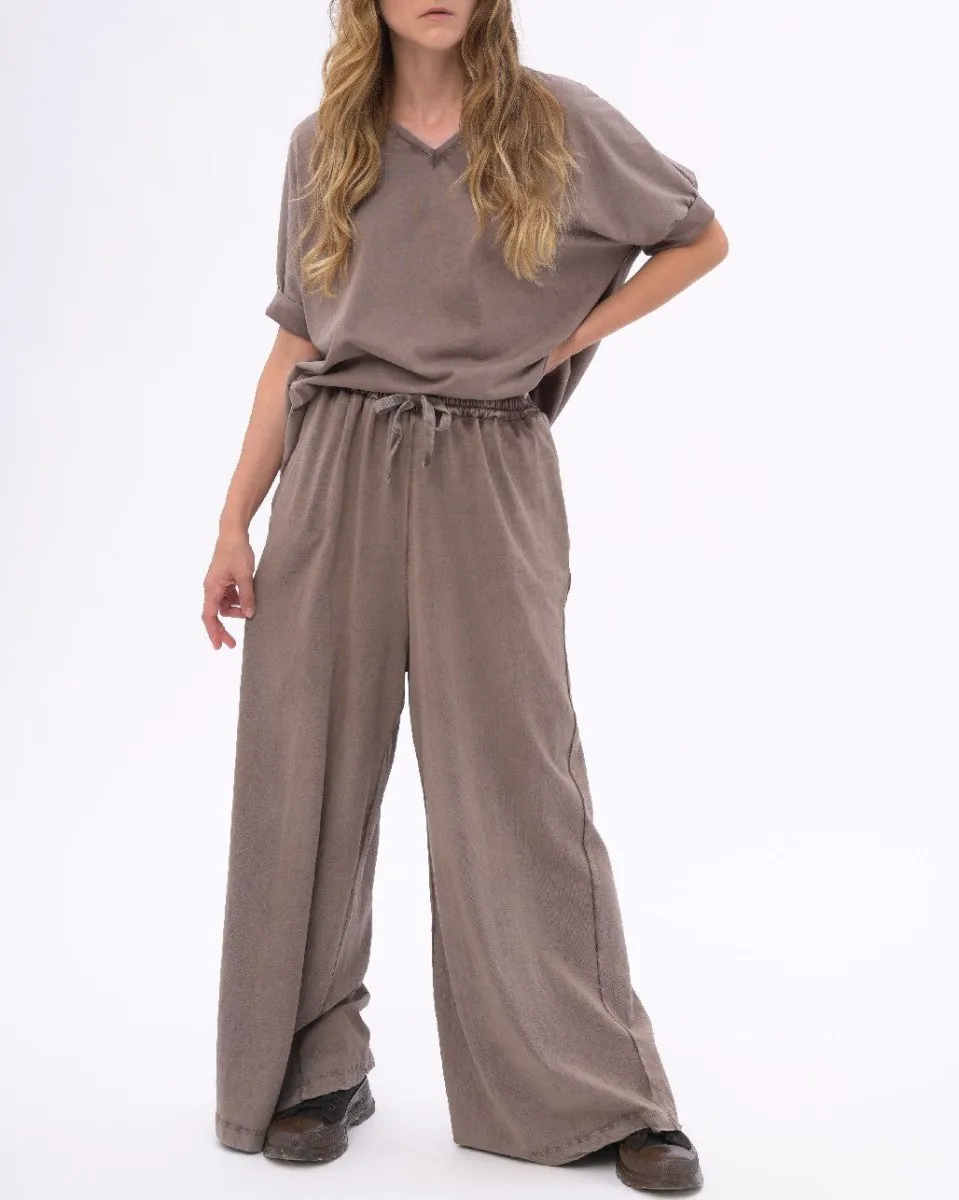 Stonewashed Organic Cotton Palazzo Elastic Pants