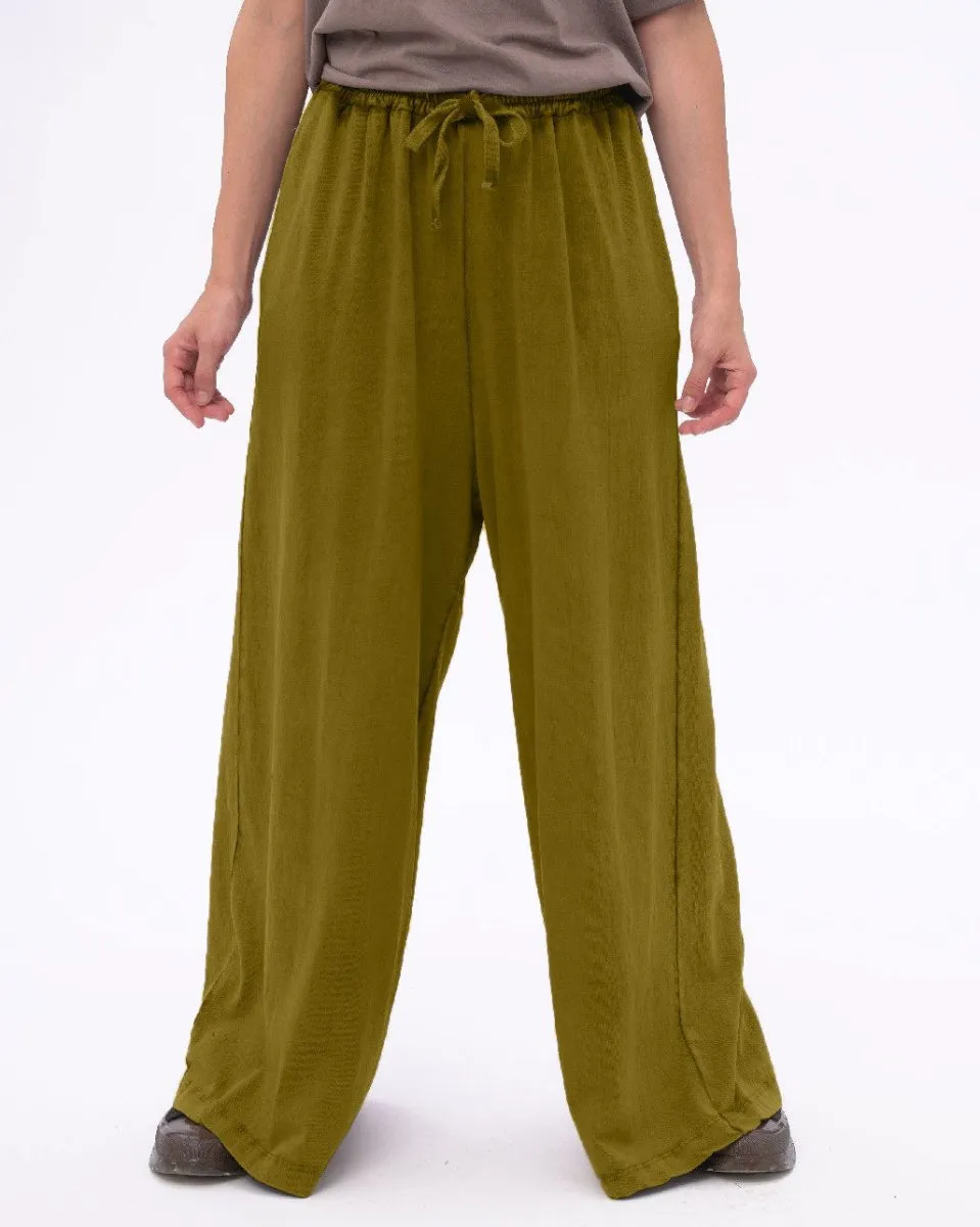 Stonewashed Organic Cotton Palazzo Elastic Pants