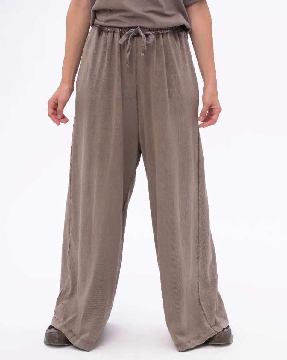 Stonewashed Organic Cotton Palazzo Elastic Pants