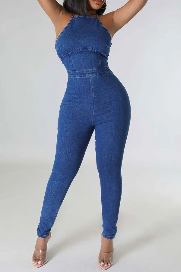 storexq Blue Denim Smart Backless Jumpsuit