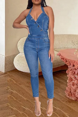 storexq Denim On-trend Backless Jumpsuit