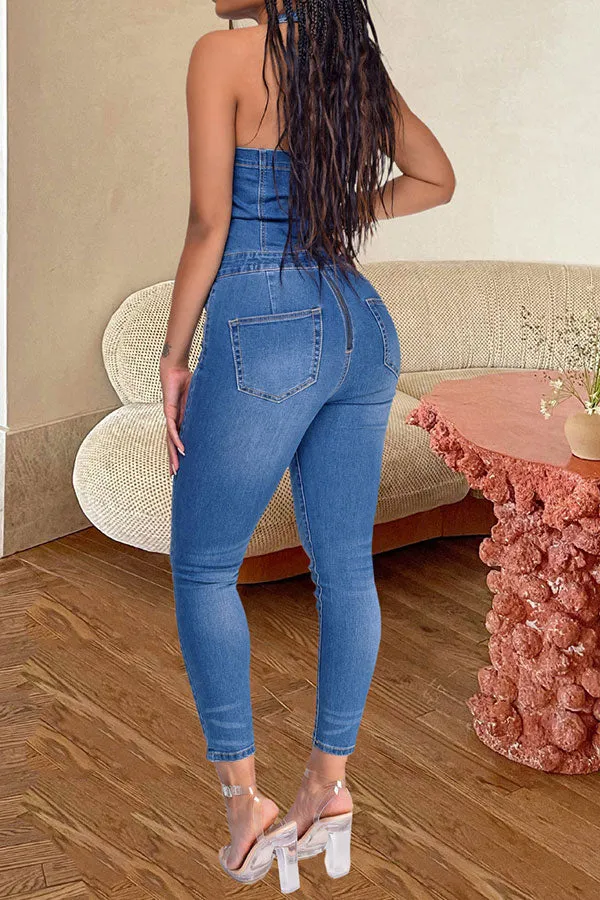 storexq Denim On-trend Backless Jumpsuit