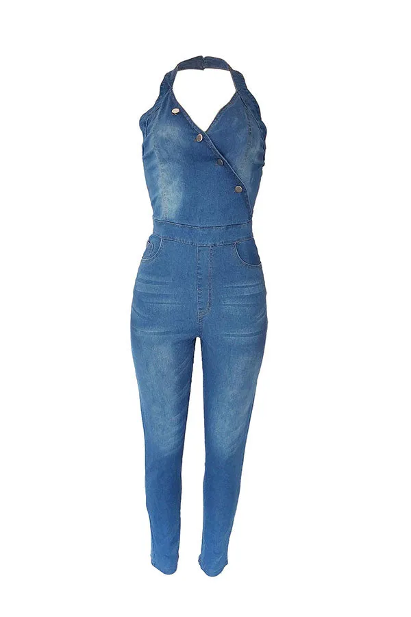 storexq Denim On-trend Backless Jumpsuit