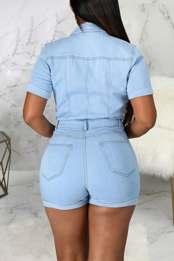 storexq Denim Sporty Single Breasted Romper