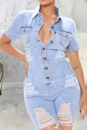 storexq Ripped On-trend Button Thru Denim Romper