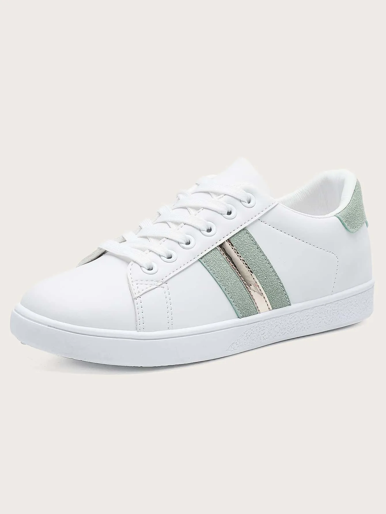 Striped Pattern Lace-up Front Skate Shoes - White