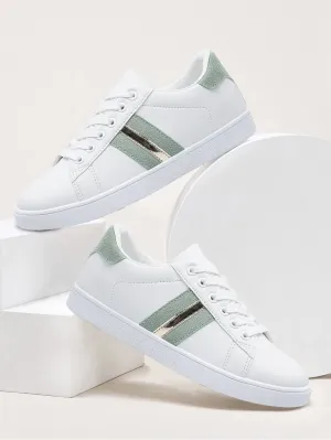 Striped Pattern Lace-up Front Skate Shoes - White