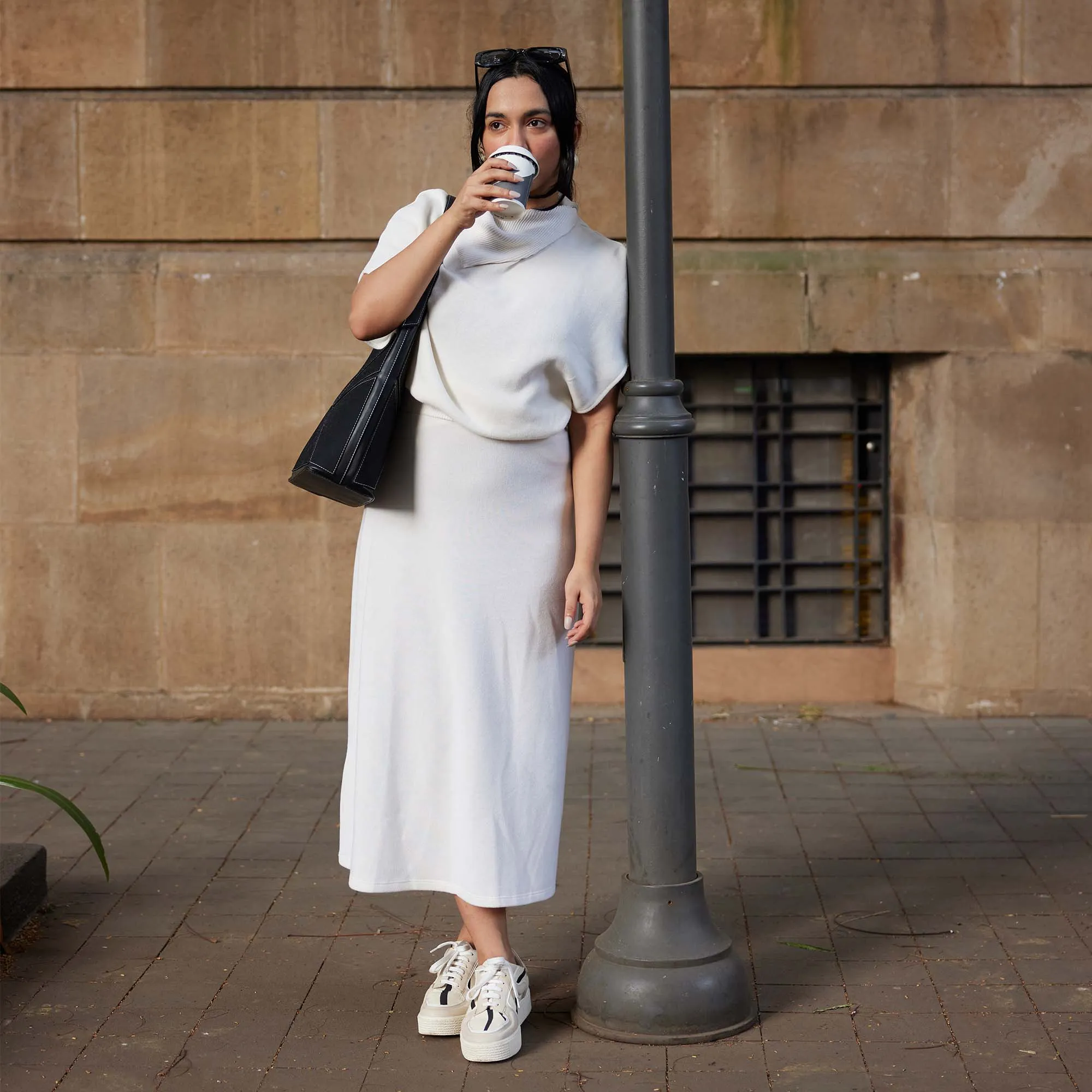 Striped Platform Sneakers - Beige