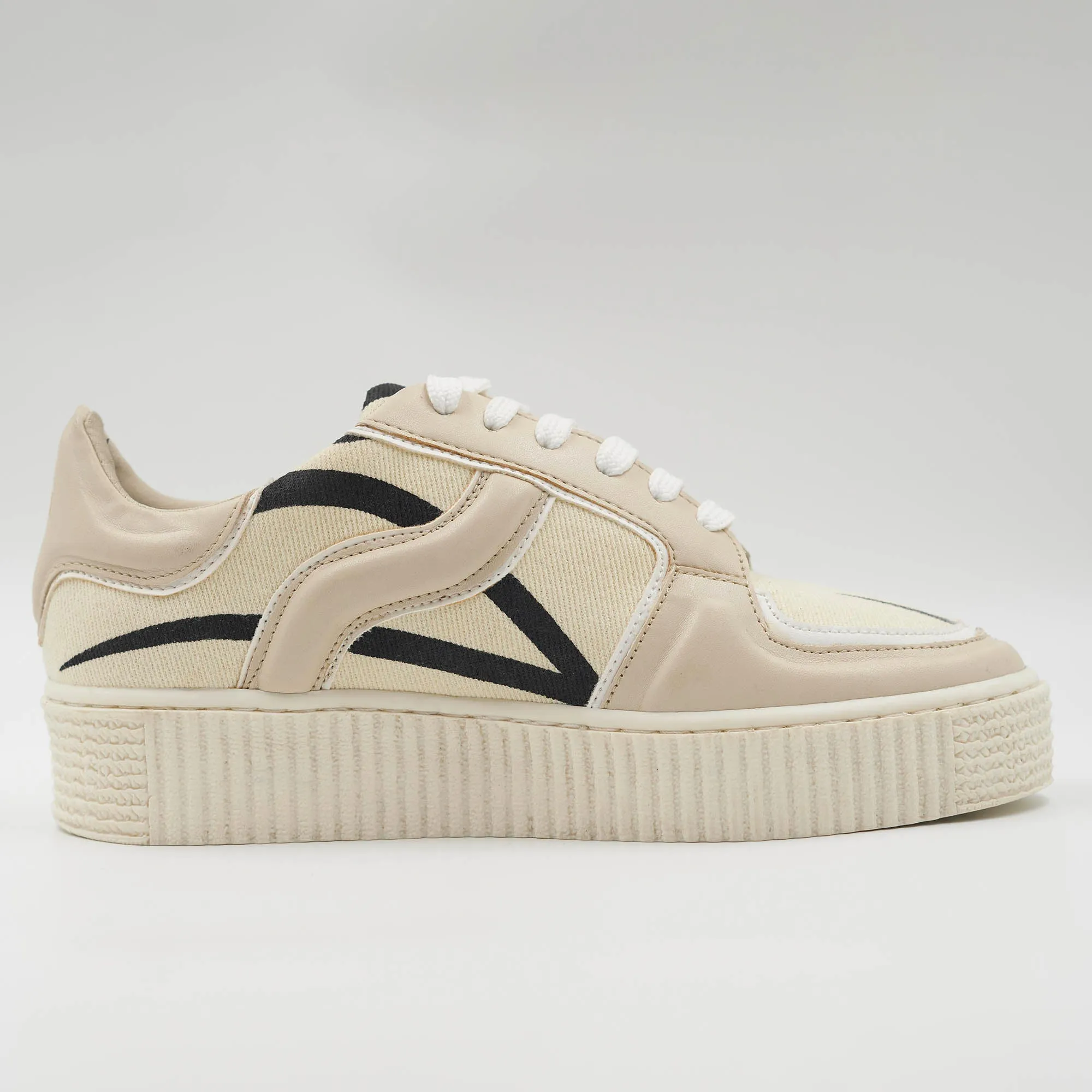 Striped Platform Sneakers - Beige