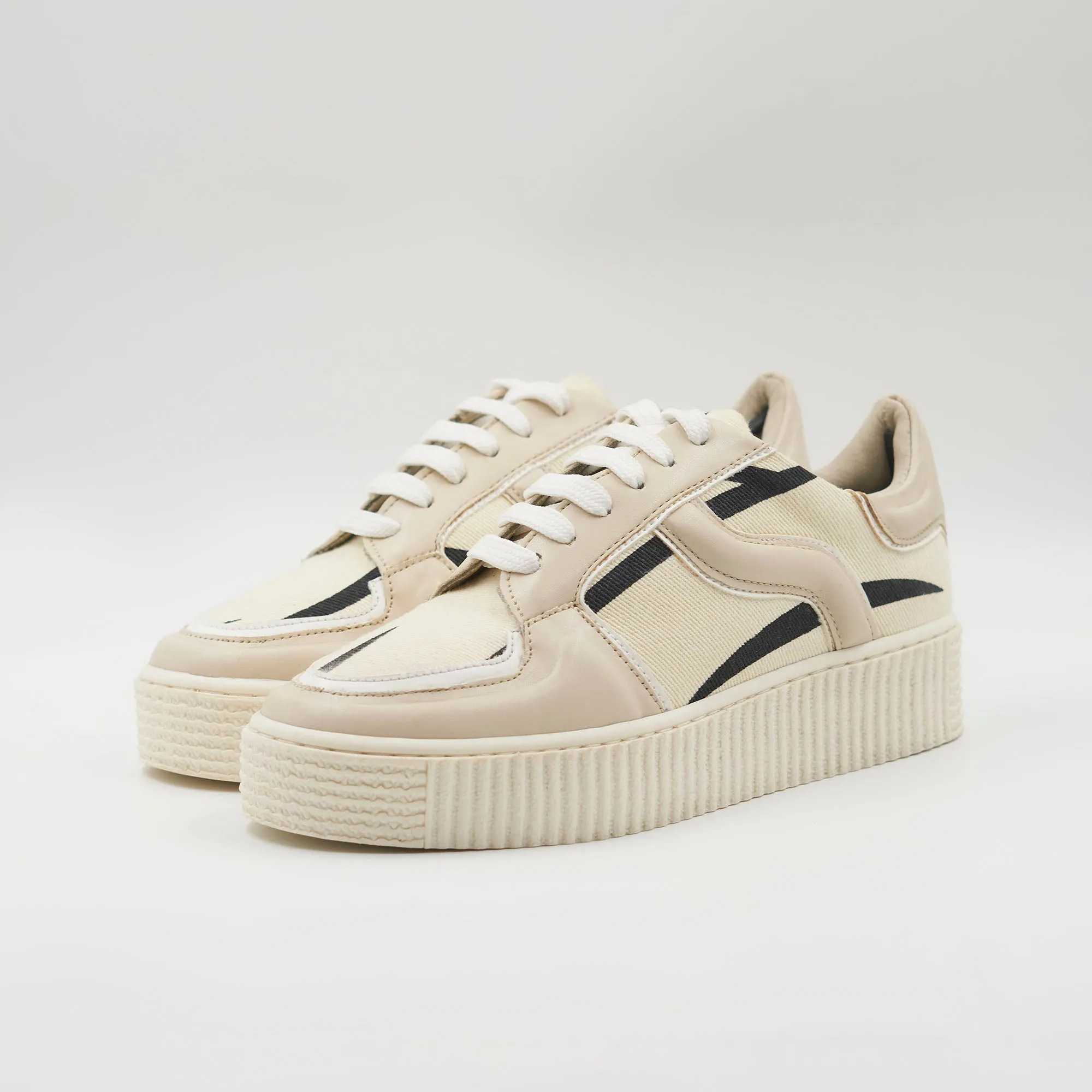 Striped Platform Sneakers - Beige