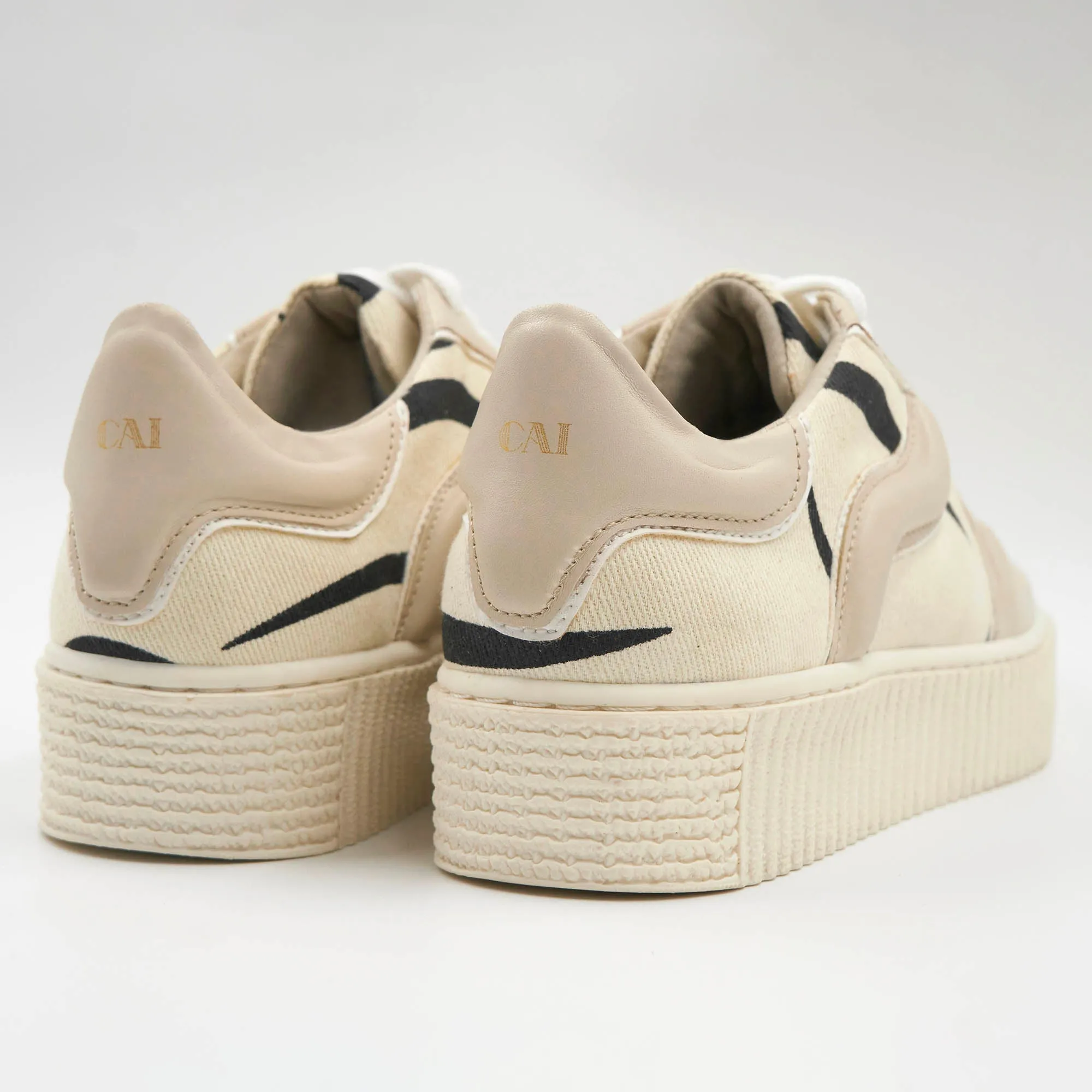 Striped Platform Sneakers - Beige
