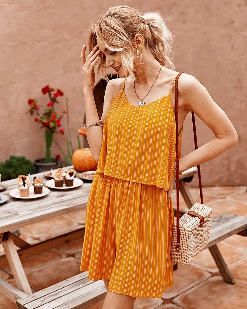Striped Suspenders Jumpsuit Casual Shorts Rompers