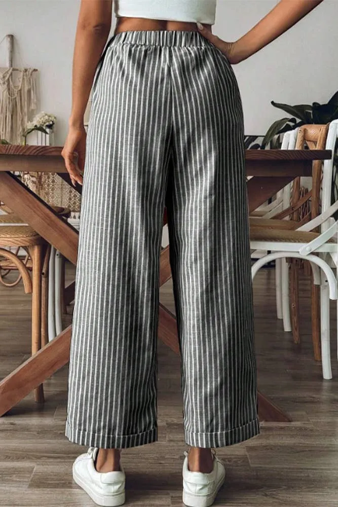 Striped Wide Leg Cropped Pants