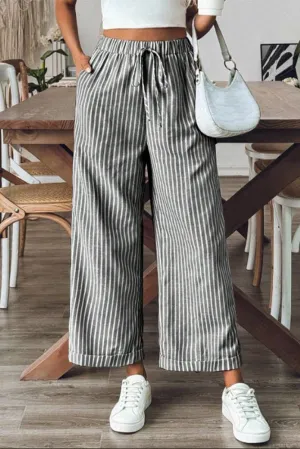 Striped Wide Leg Cropped Pants