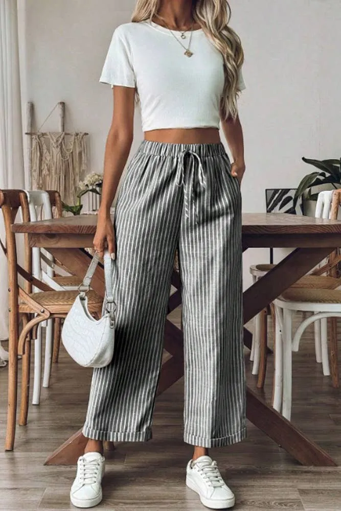 Striped Wide Leg Cropped Pants