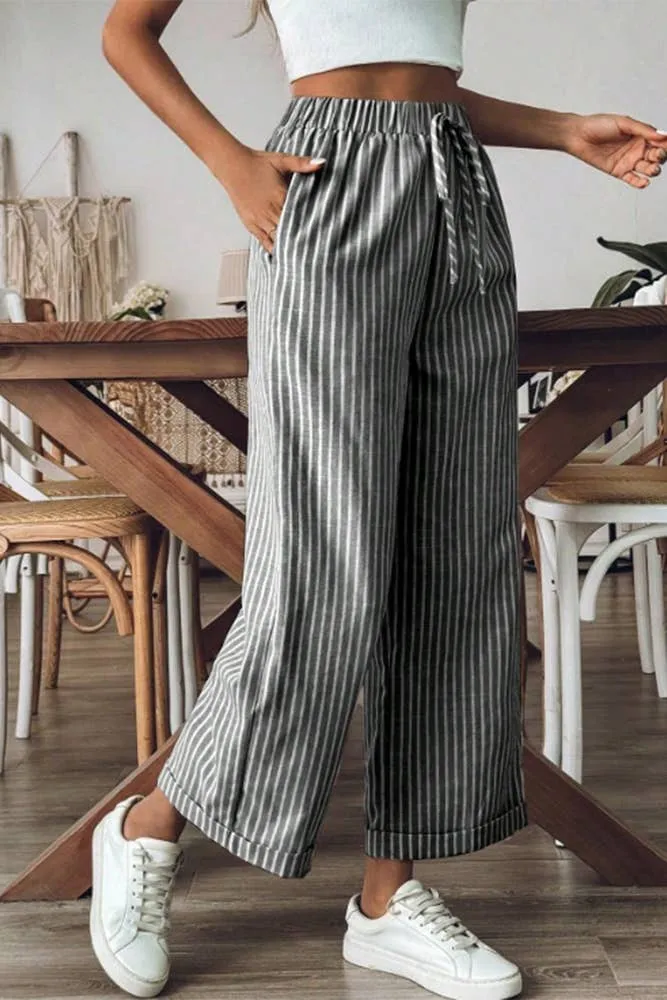 Striped Wide Leg Cropped Pants