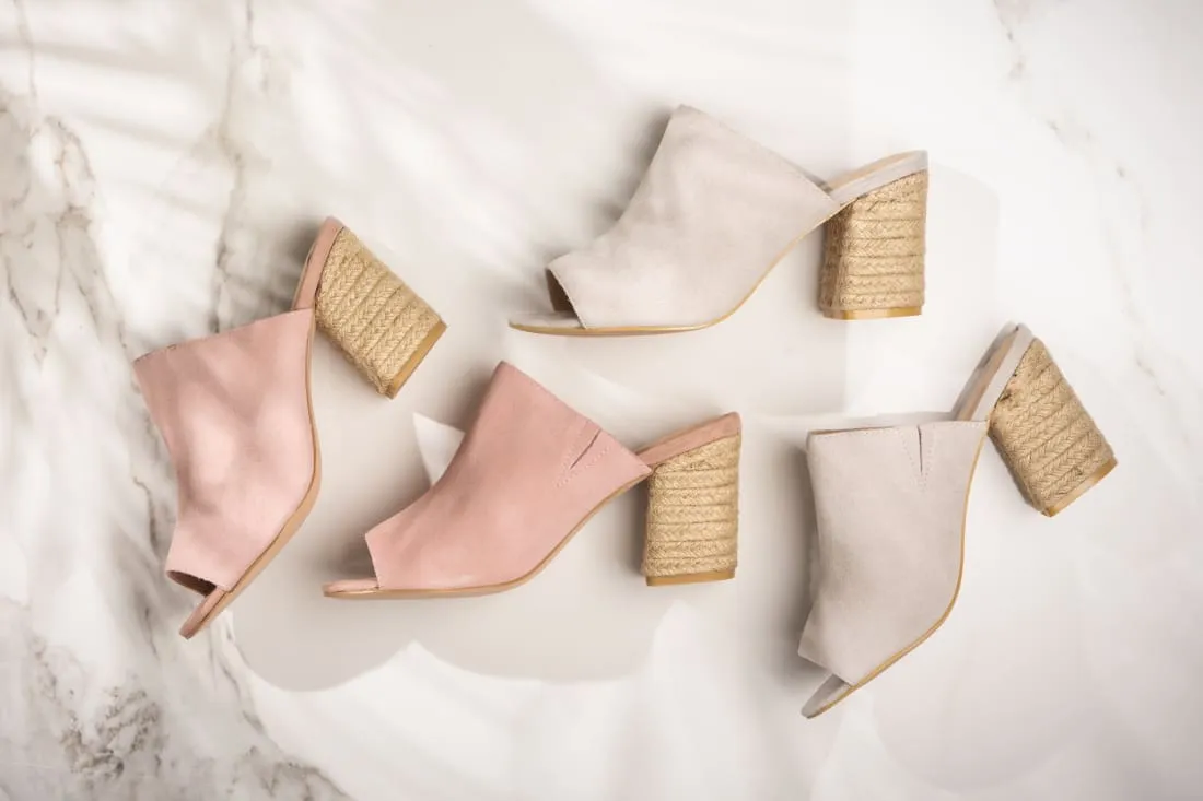 Suede Open Toe Mules in Blush
