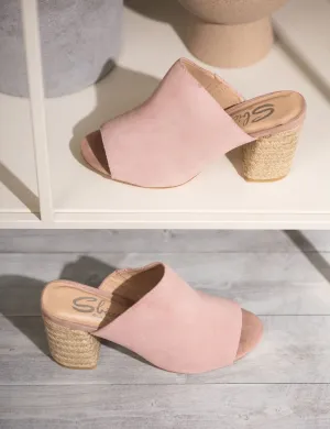 Suede Open Toe Mules in Blush