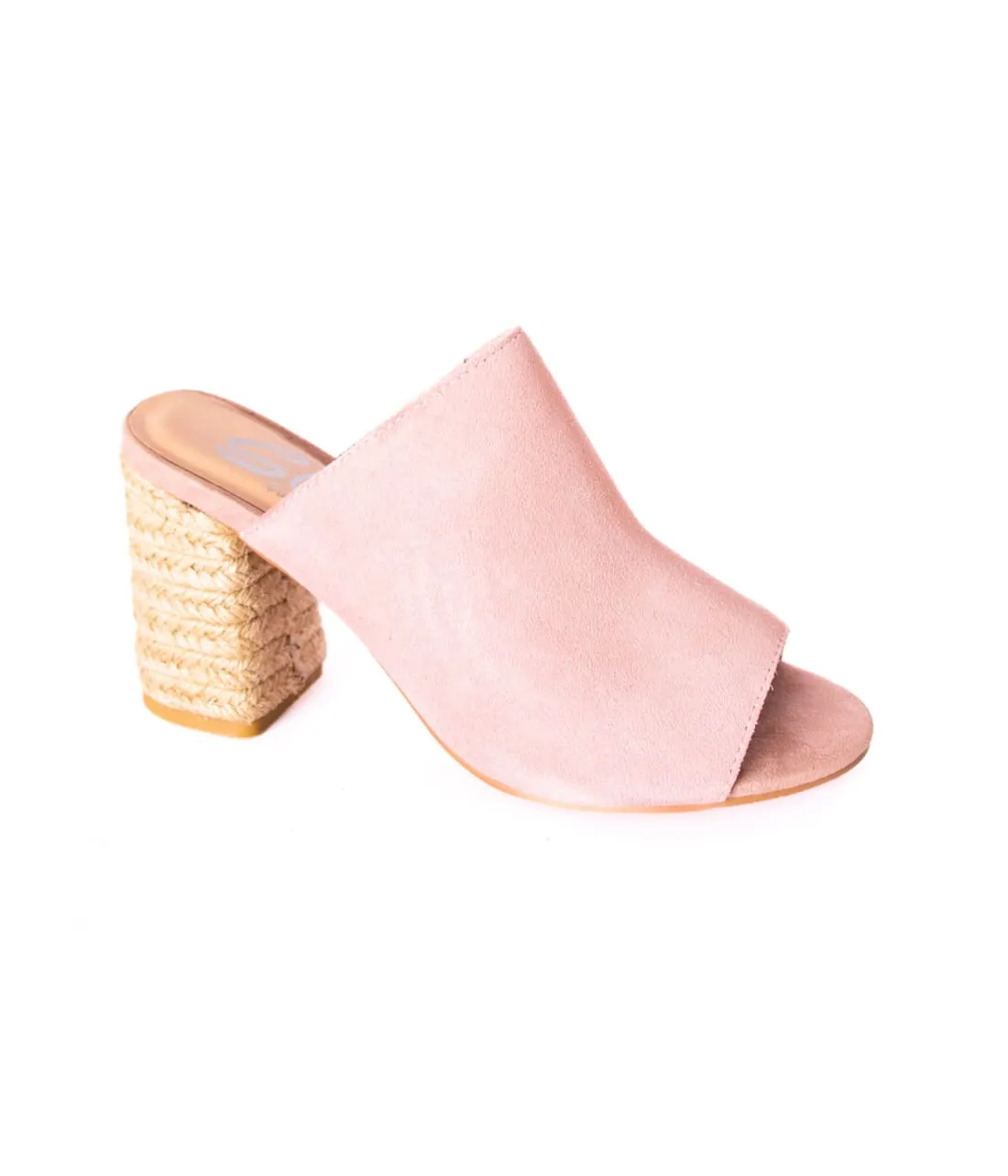 Suede Open Toe Mules in Blush