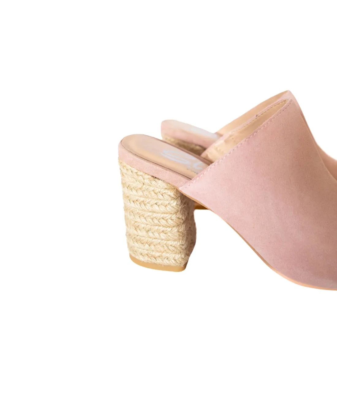 Suede Open Toe Mules in Blush