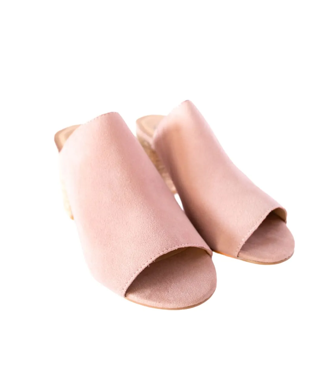 Suede Open Toe Mules in Blush
