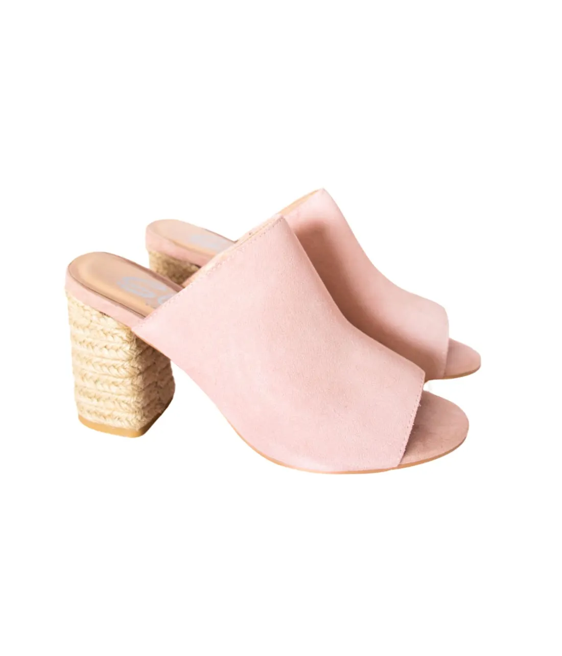 Suede Open Toe Mules in Blush