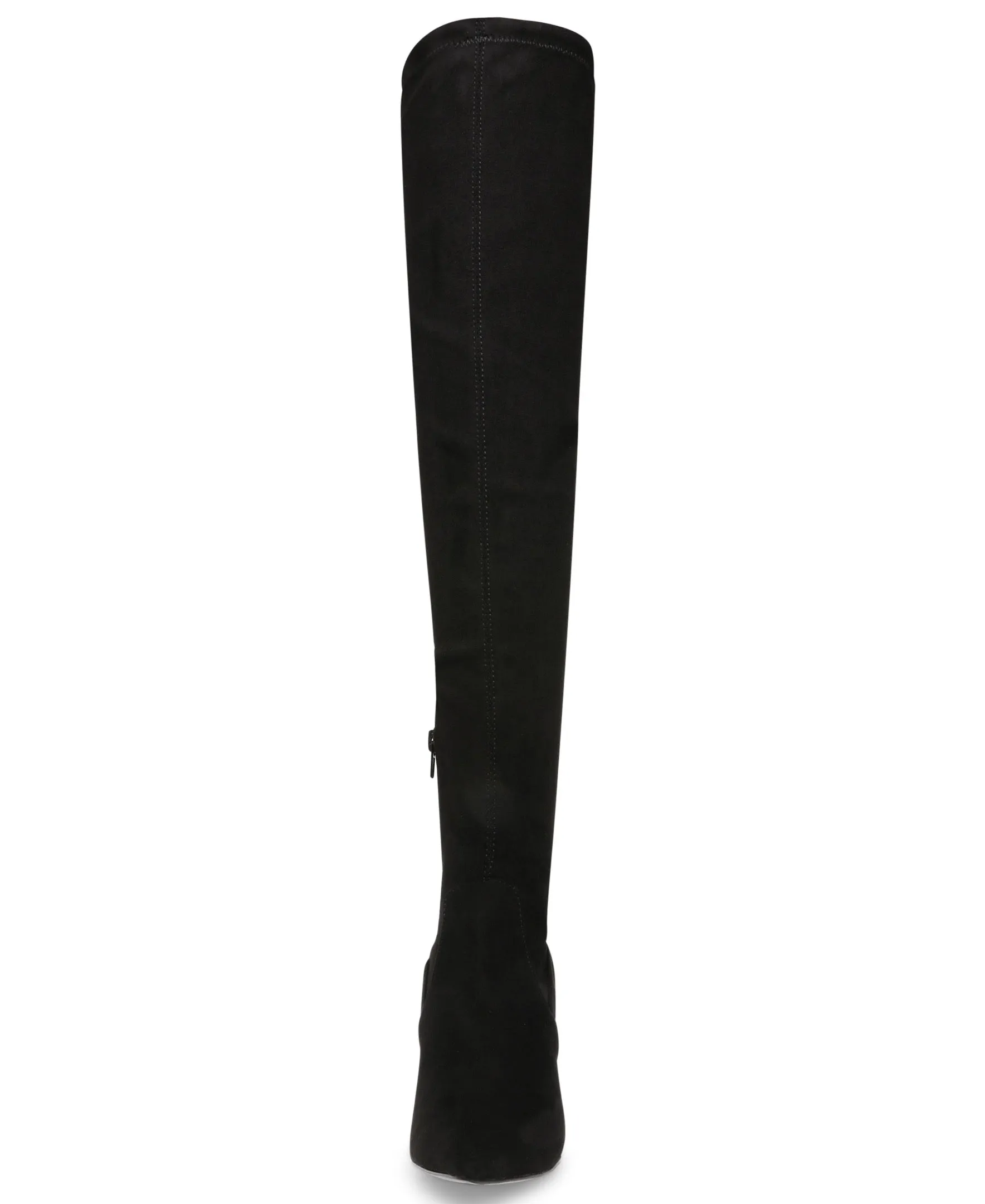 Suede Thigh High Stacked Heel Pointy Toe Boot